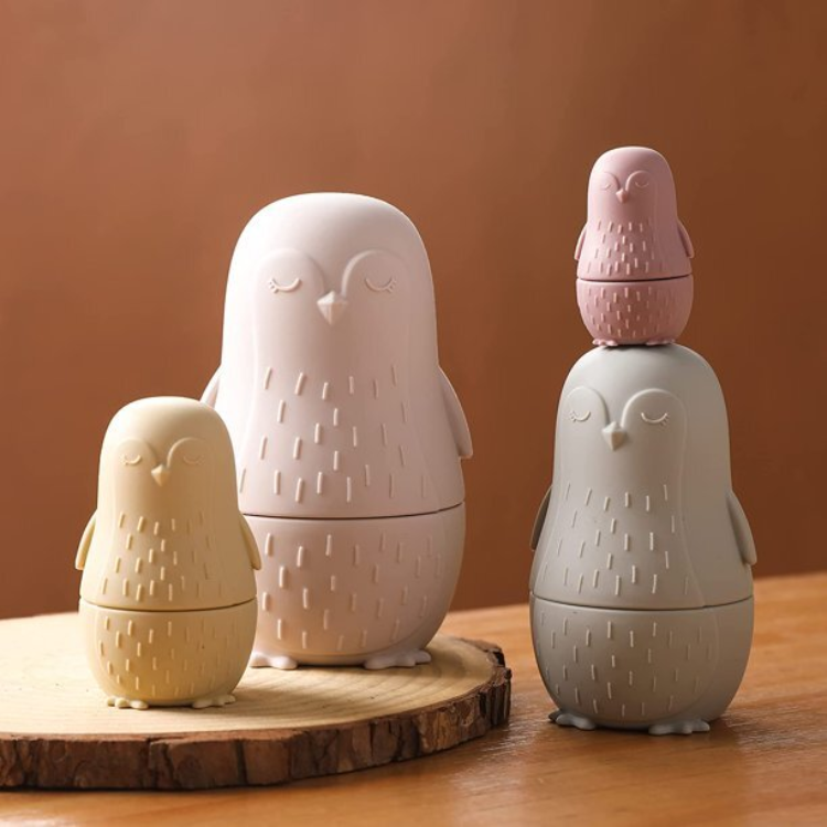 Silicone Matryoshka Nesting Toy | Beige Penguin - iKids
