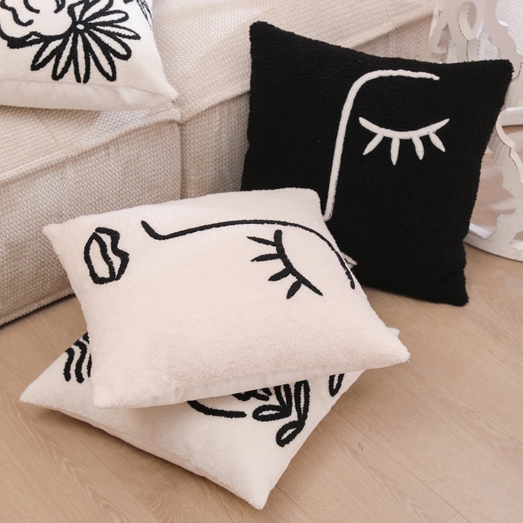 Embroidery Abstract Face Cushion | Black - iKids