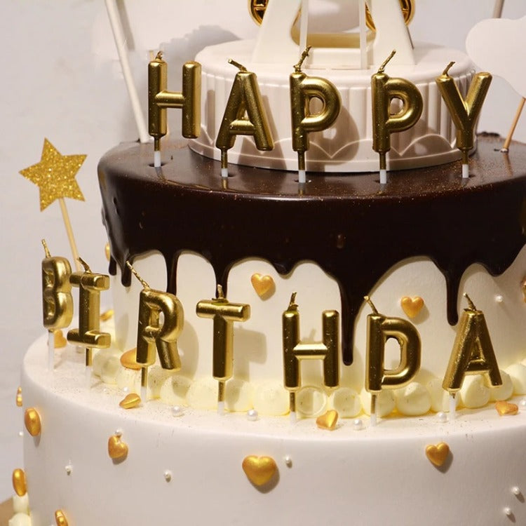 Gold Happy Birthday Candle Set - iKids