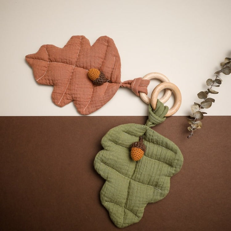 Bohemian Maple Leaf Teether | Olive Green - iKids