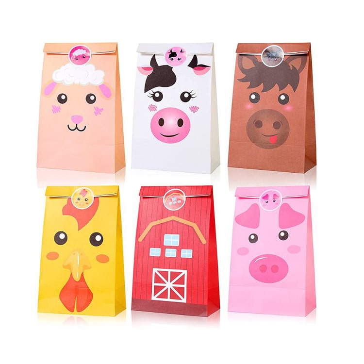Cartoon Farm Animal Paper Party Bag 12 Pcs | Kids Cartoon Treat Bag – iKids