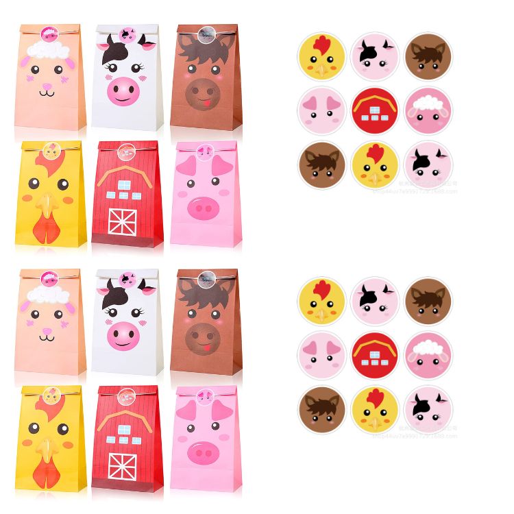 Paper Party Bag | Cartoon Farm Animal | 12 Pcs - iKids