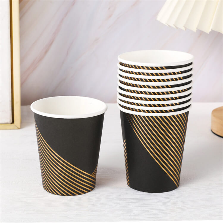 Party Paper Cup | Black with Gold Strip | Set of 10 - iKids