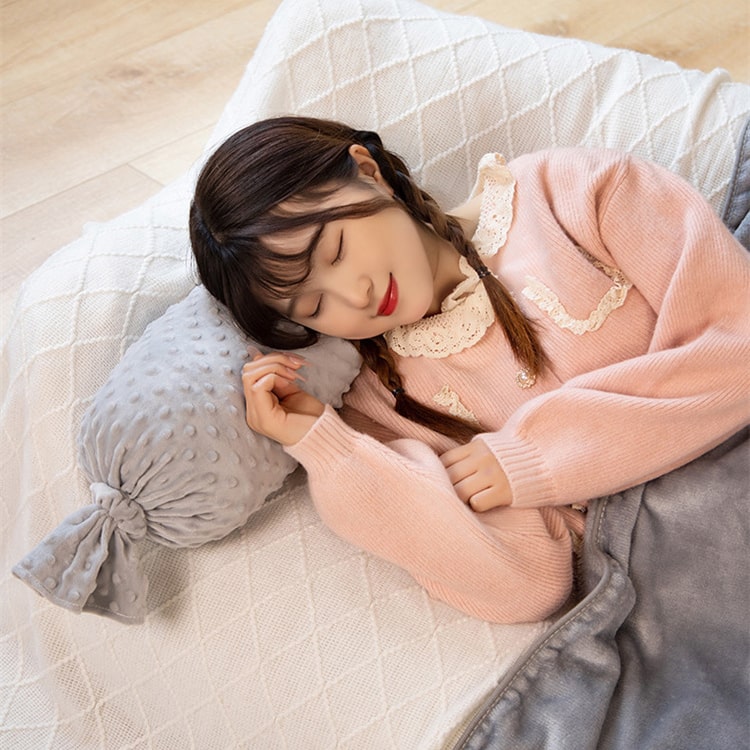 Candy Fluffy Lumbar Pillow & Blanket | Grey - iKids