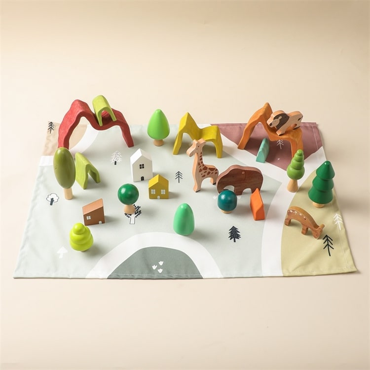 Montessori Wooden Forest Animal Scene with Map Set  - iKids