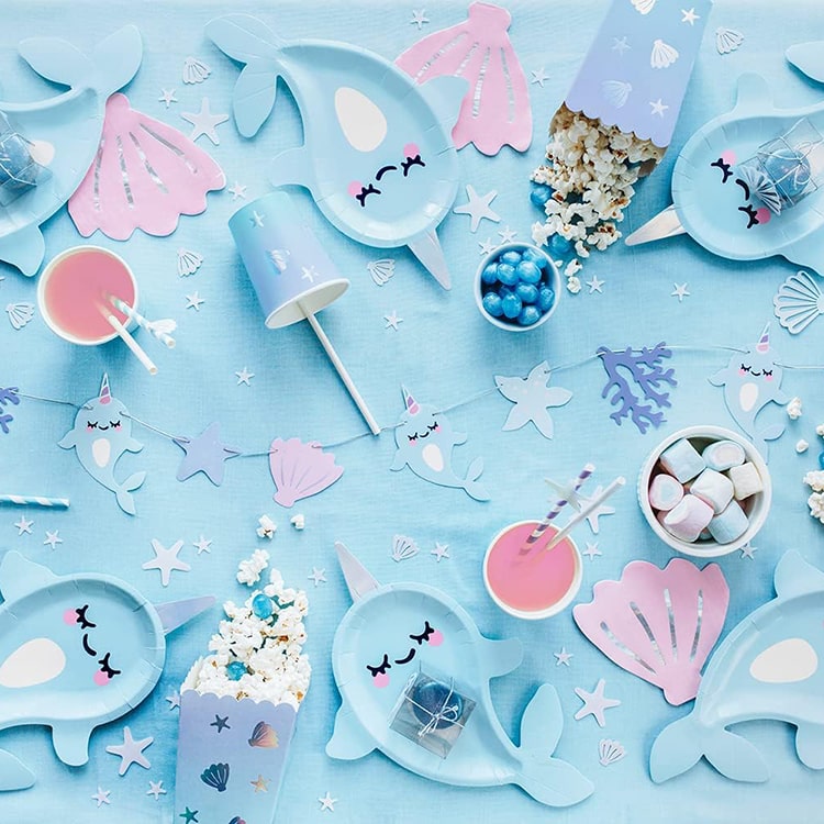 Party Paper Plate | Blue Narwhal Shaped | Set of 8 - iKids