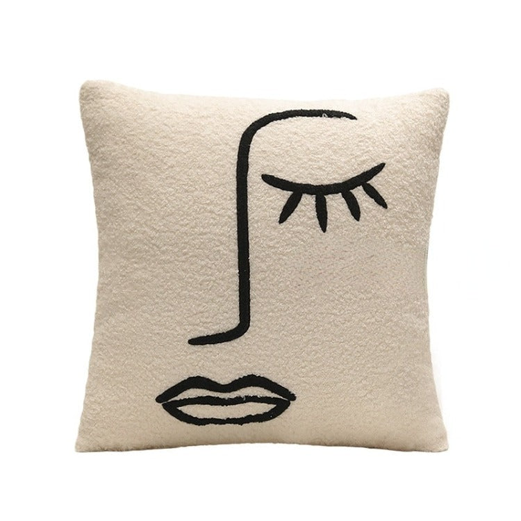 Embroidery Abstract Face Cushion | Off-White - iKids