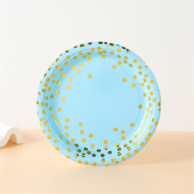 Party Paper Plate | Blue with Gold Dot | 7" Set of 10 - iKids