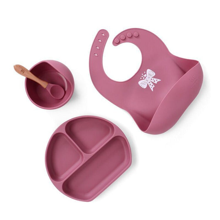 Baby Silicone 4 Pcs Feeding Set Pink - iKids