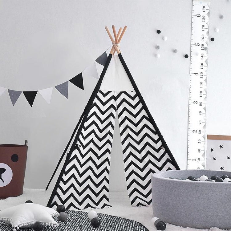 Teepee Tent Black & White Stripe - iKids
