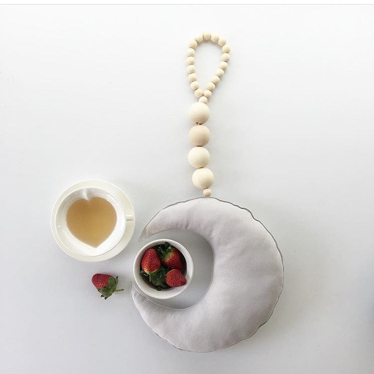 Wood Beads Grey Moon Hanging Decor String DIY Ornament Crib Teepee