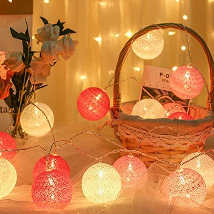 String Lights 20 Cotton Balls - Pink - iKids