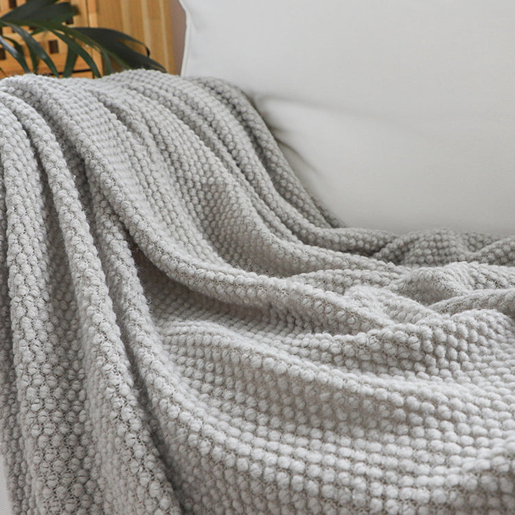 Light Grey Knitted Throw Blanket with Tassels Warm Cozy Decorative iKids