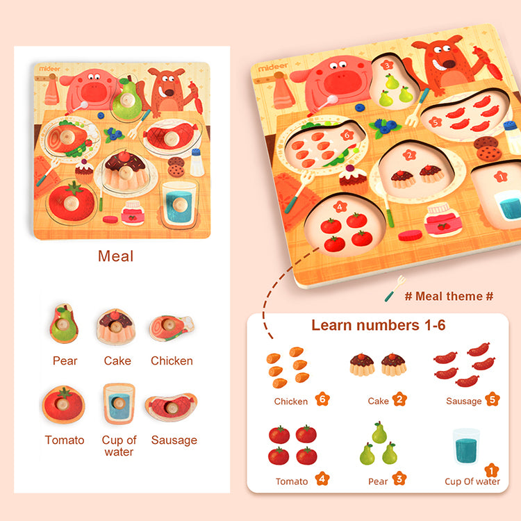 Mideer Wooden Peg Puzzle | Dinner Time - iKids