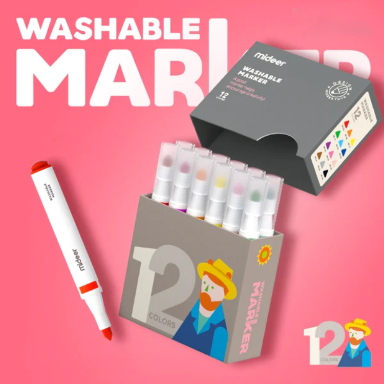 Mideer Washable Markers Small Tip 12 Colours MD4162 - iKids