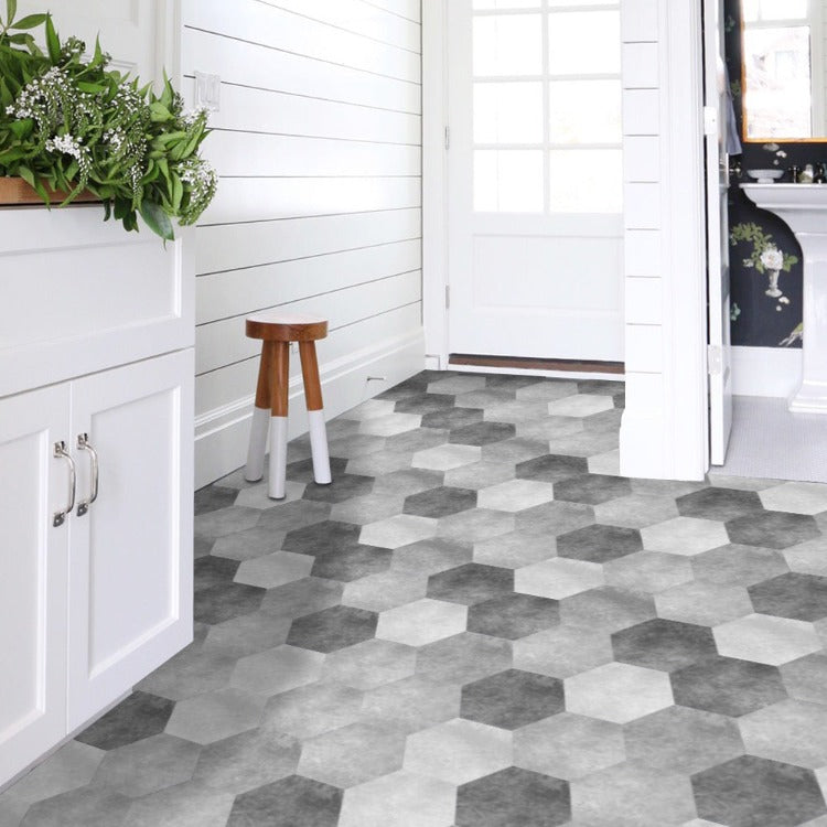 FloorPops Ribera Peel & Stick Hexagon Floor Tiles – Gray Medallion Pattern, Water-Resistant, No Grout, 10 Sheets (10.4" X 9" Each), Covers 52" X 45"
