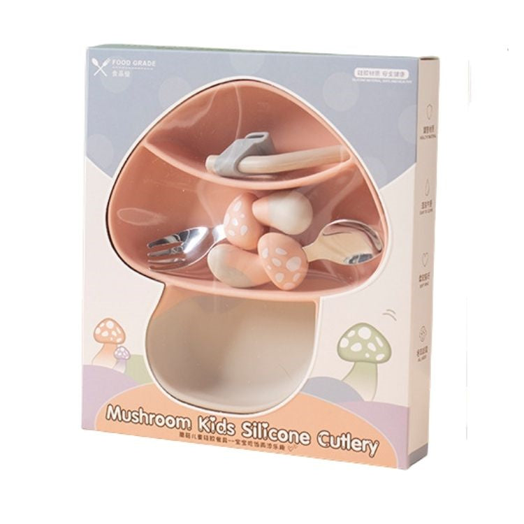 Mushroom Silicone 4 Pcs Tableware Set | Pink - iKids