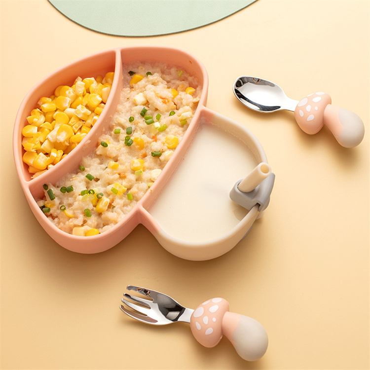 Mushroom Silicone 4 Pcs Tableware Set | Pink - iKids