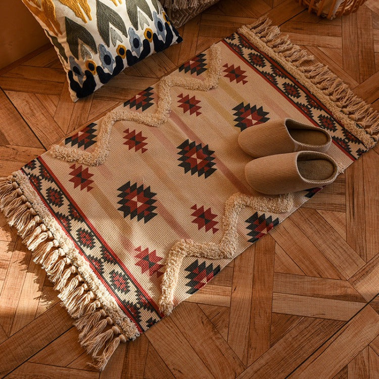 Moroccan Tassel Rectangle Rug | Red & Black - iKids
