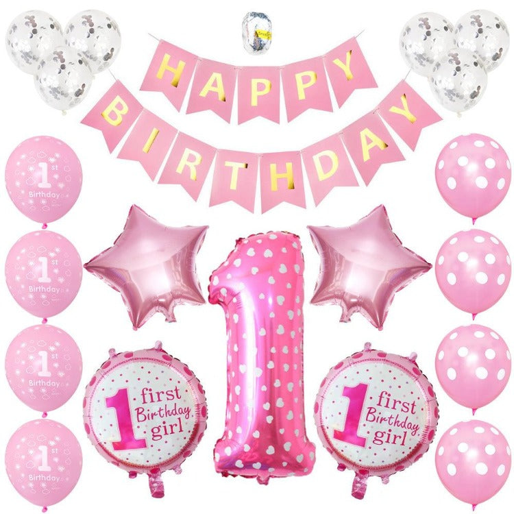 1st Year Girl Birthday Party Balloons - iKids