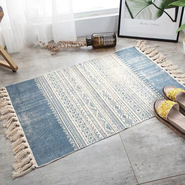 Bohemian Tassel Rectangle Rug | Ocean - iKids