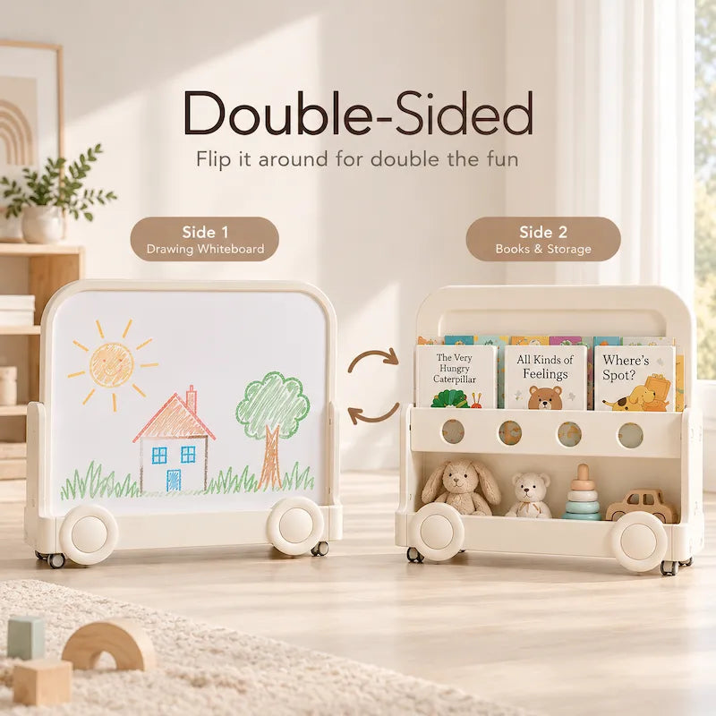 Grow & Create Art & Book Station with reversible drawing board and kids book storage from iKids.co.za