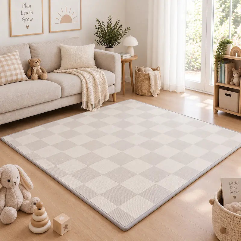 Kids Star & Moon Elephant & Checkerboard Reversible Play Mat Soft Rug from iKids.co.za