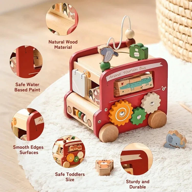 5-in-1 Wooden Animal Activity & Sensory Bus from iKids.co.za