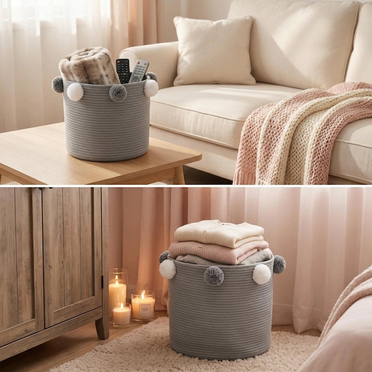 Grey Cotton Rope Storage Basket in iKids.co.za
