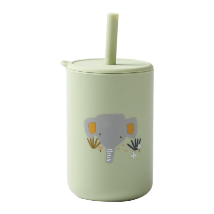 Silicone Baby Straw Cup | Green Elephant - iKids