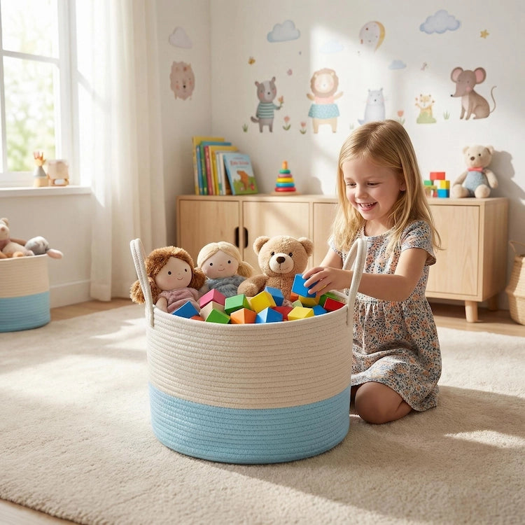 Small Blue Cotton Rope Toy Storage Basket from iKids.co.za
