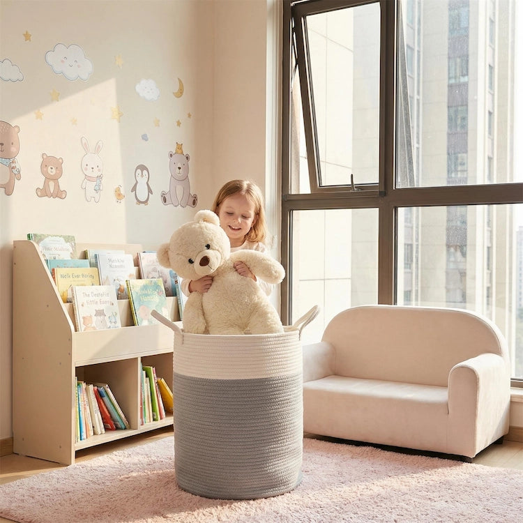 Tall Grey Cotton Rope Toy Storage Basket from iKids.co.za