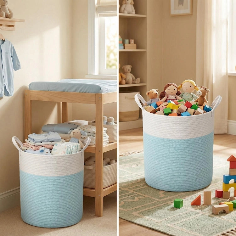 Large Blue Cotton Rope Toy Storage Basket from iKids.co.za