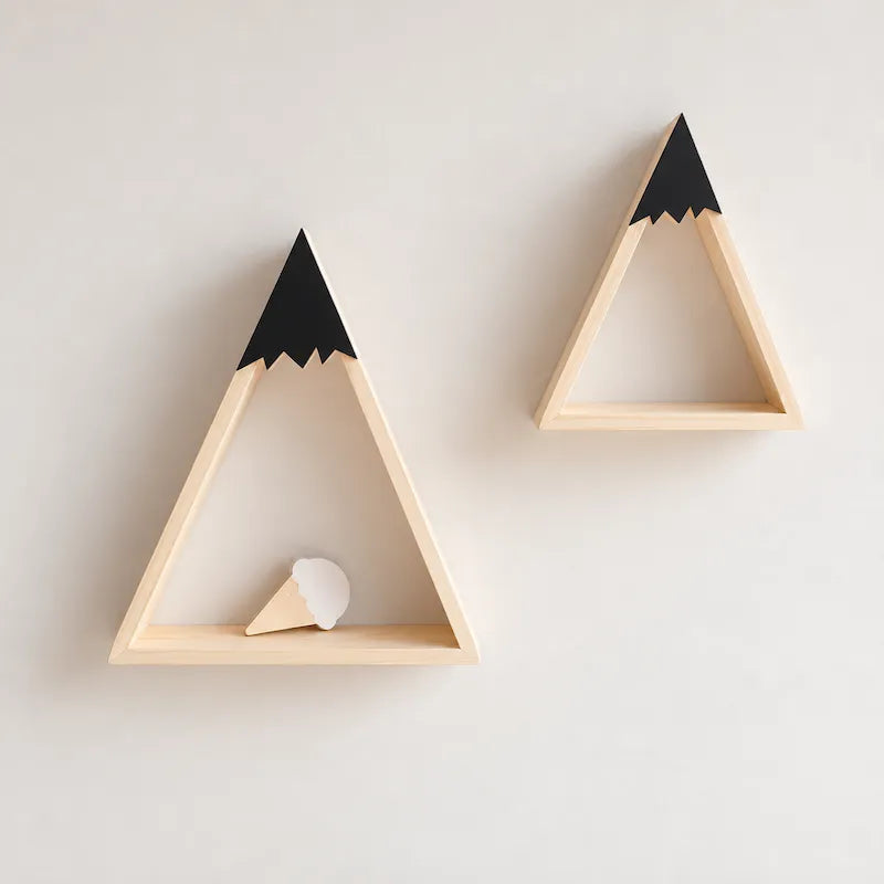 Black & Natural Wooden Mountain Wall Shelves from iKids.co.za