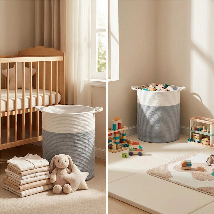 Tall Grey Cotton Rope Toy Storage Basket from iKids.co.za