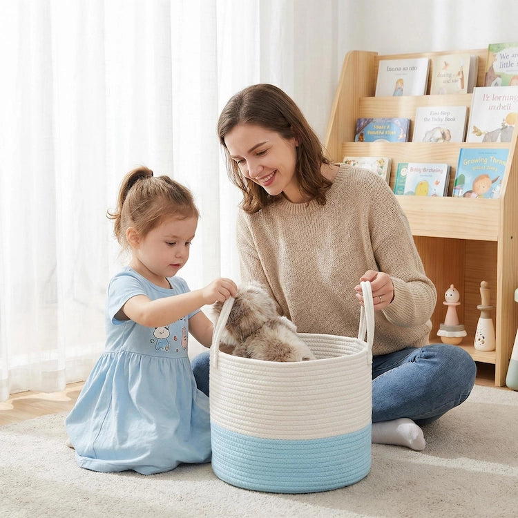 Small Blue Cotton Rope Toy Storage Basket from iKids.co.za