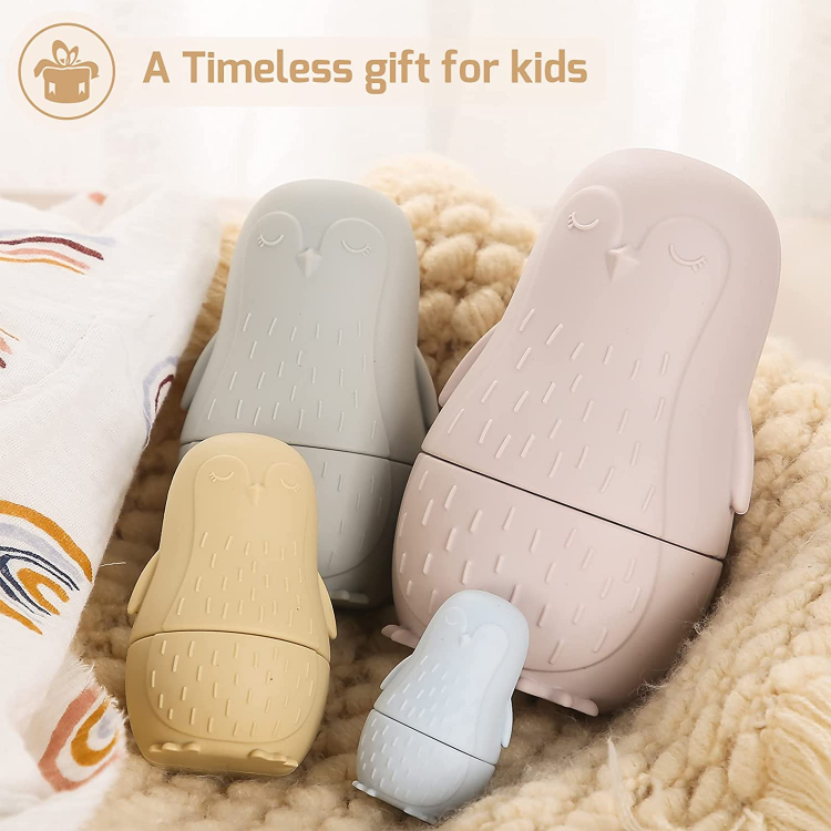 Silicone Matryoshka Nesting Toy | Beige Penguin - iKids