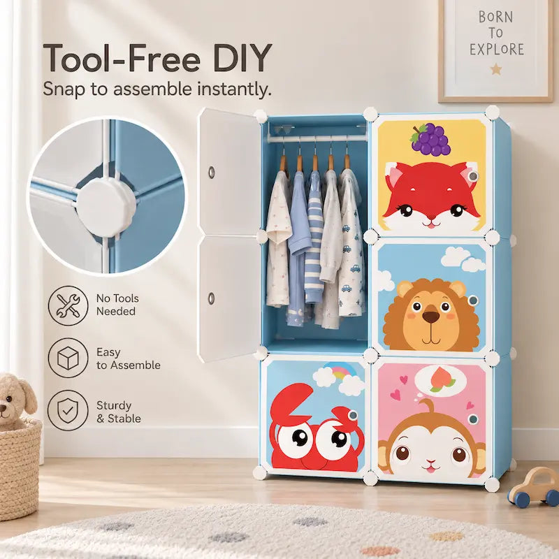 Kids Blue Portable Wardrobe Closet