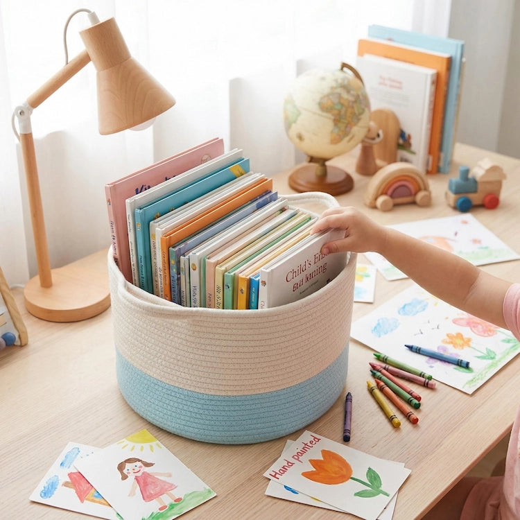 Small Blue Cotton Rope Toy Storage Basket from iKids.co.za
