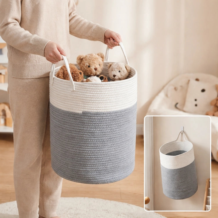 Tall Grey Cotton Rope Toy Storage Basket from iKids.co.za
