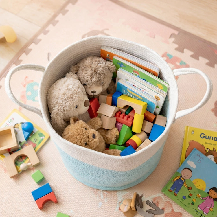 Large Blue Cotton Rope Toy Storage Basket from iKids.co.za
