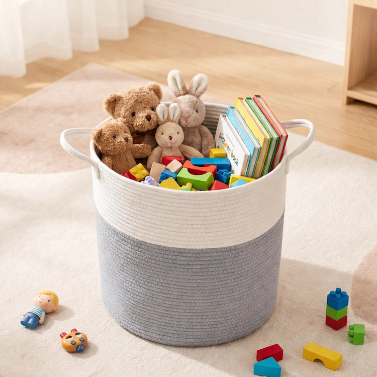 Tall Grey Cotton Rope Toy Storage Basket from iKids.co.za