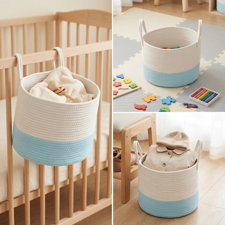 Small Blue Cotton Rope Toy Storage Basket from iKids.co.za