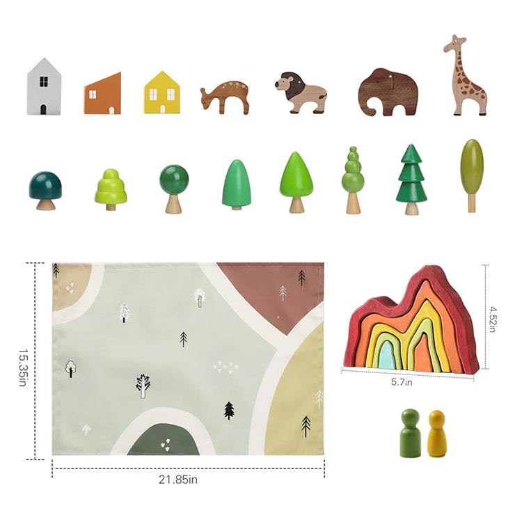 Montessori Wooden Forest Animal Scene with Map Set - iKids
