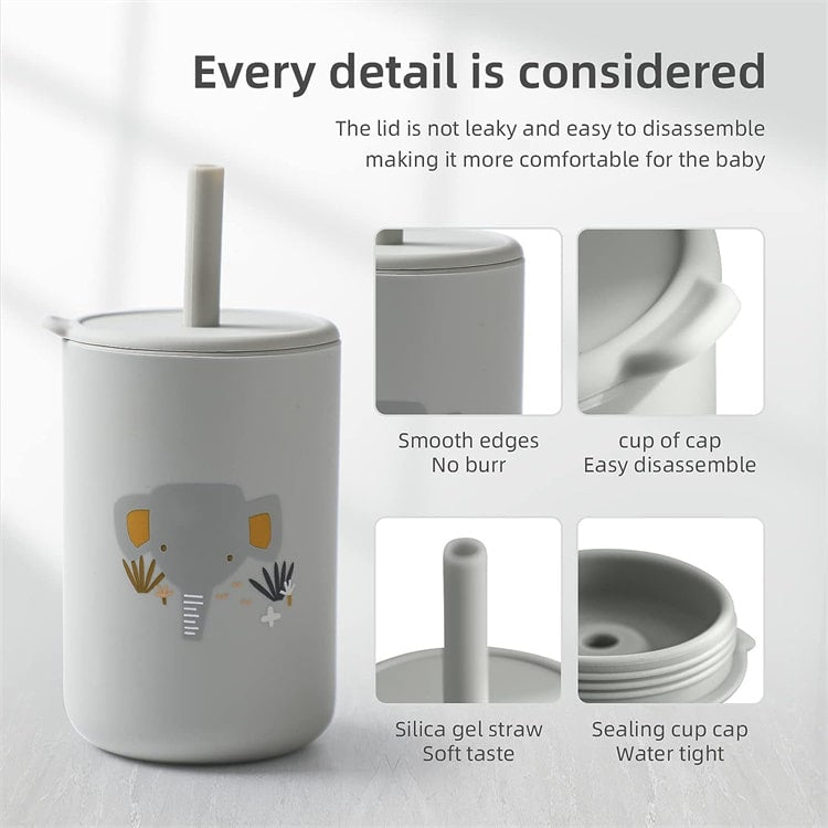 Silicone Baby Straw Cup | Green Elephant - iKids