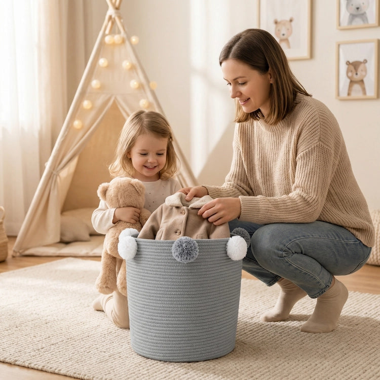 Grey Cotton Rope Storage Basket in iKids.co.za