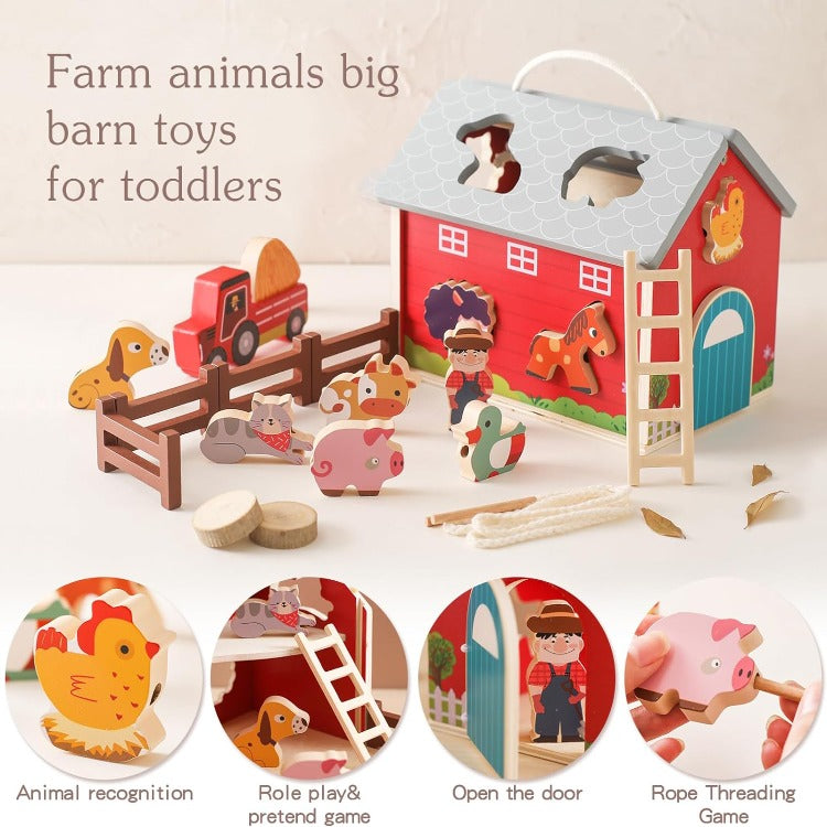 Wooden Farm Animal Barn House - iKids