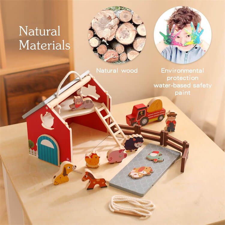 Wooden Farm Animal Barn House - iKids