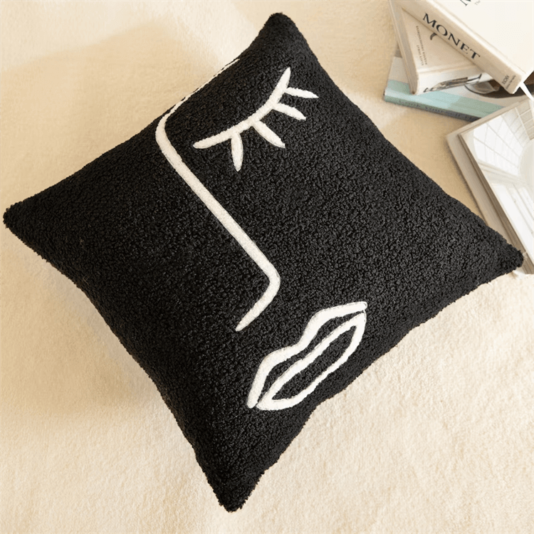Embroidery Abstract Face Cushion | Black - iKids