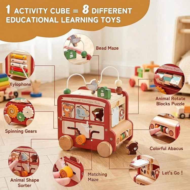 5-in-1 Wooden Animal Activity & Sensory Bus from iKids.co.za